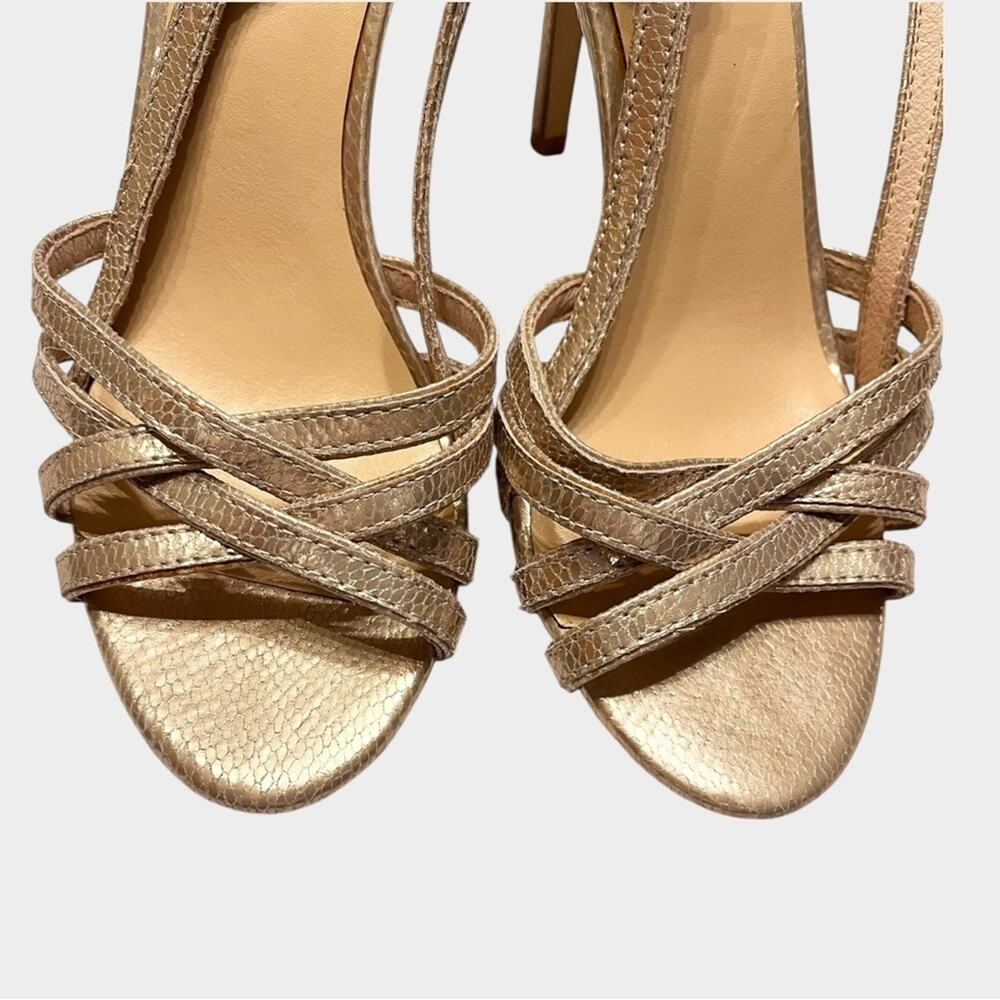 KATE SPADE Platino Gold Snake Embossed Strappy Heels Size 8 Glam - Picture 6 of 9